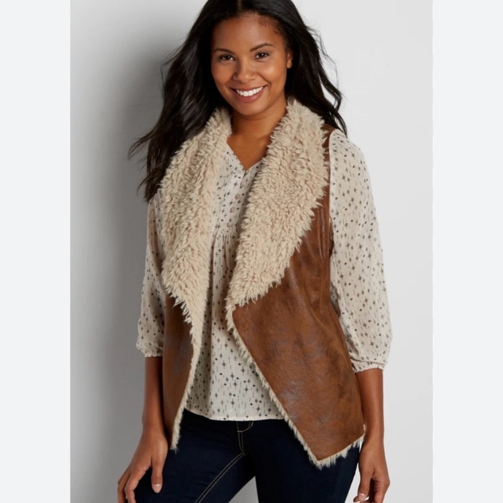Mo-Ka by Santa Fe Faux-Shearling Brown Vest